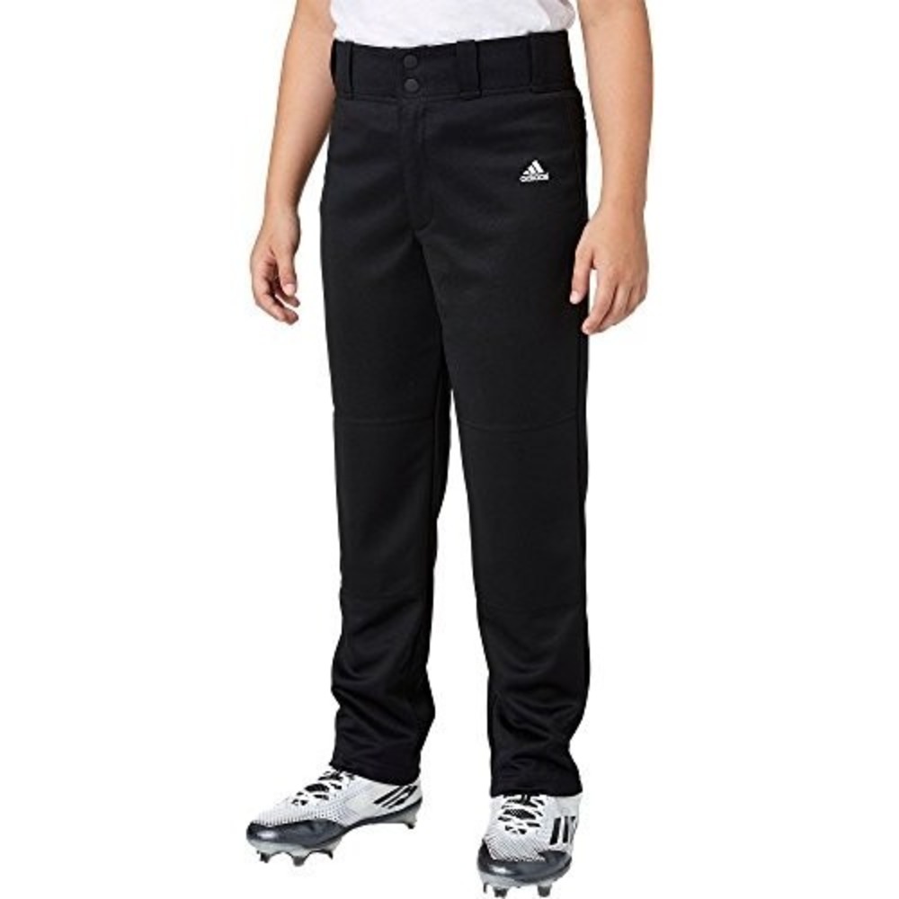Adidas Baseball Pants Mens XL Black 3 Stripe Open Bottom Relaxed Athletic